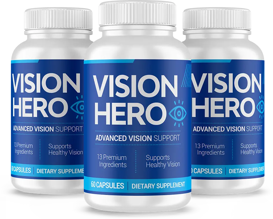 Three bottles of Vision Hero vision support supplement